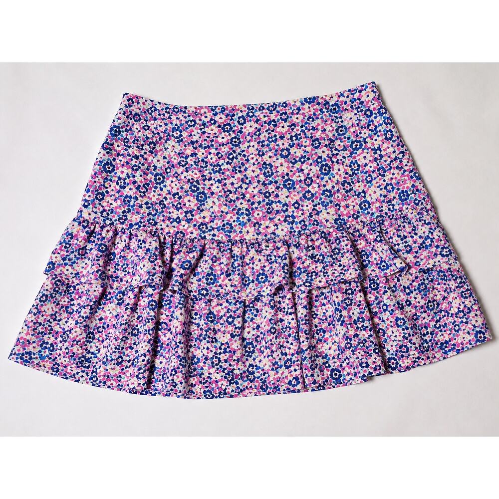 Lilly Pulitzer Womens 8 Floral Ruffle Mini Skirt Pink Blue Tiered Lined - Picture 3 of 16